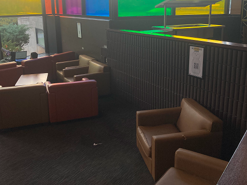 We thought the Food Court could be more inviting and cozy. They could add fireplaces in the walls which would also be inline with the 'chalet' feel of the area. Adding greenery, real or fake, would also be nice. For functionality, they should add a ramp from the lower level to outside for accessibility. Perhaps they could also change the elevator so that it's easier to use, I don't think I've ever seen anyone use it.