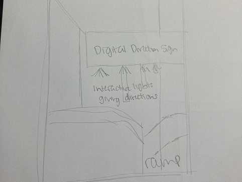 This last drawing we kept the ramp. We also incuded interactive lighting to guide people to their direction, but also create a fun and engaging experience - something for people to enjoy and look forward to as they walk down this long hall.