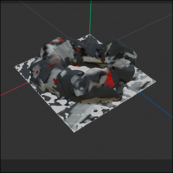 I couldn't find any gaps in the object after putting it through Meshmixer so I went straight to baking it. Unfortunately, I had a lot of difficulty with this process and had to do lots of troubleshooting to figure out what the problem was. When it was baked, the scrunchie kept looking black and leathery. This is the result of an attempt where it didn't look like this. However, the colours are all jumbled and not applied properly.